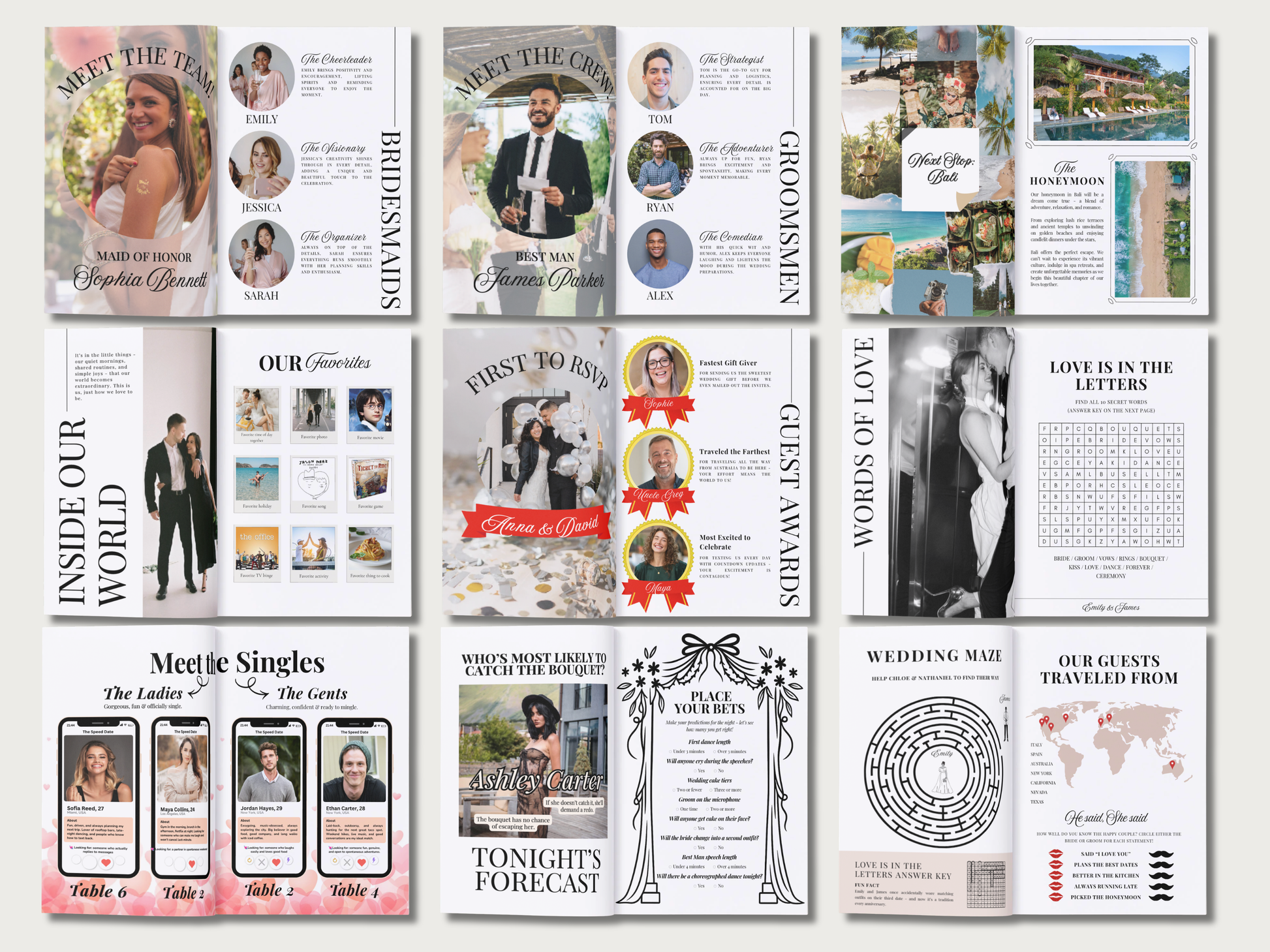 A collage of wedding stationery templates and invitation designs arranged in a grid, including invitation cards, save-the-date cards, wedding invitation inserts, and digital mockups on a white background.