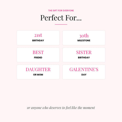 A pink and white graphic card with text reading 'The Gift for Everyone Perfect For.
