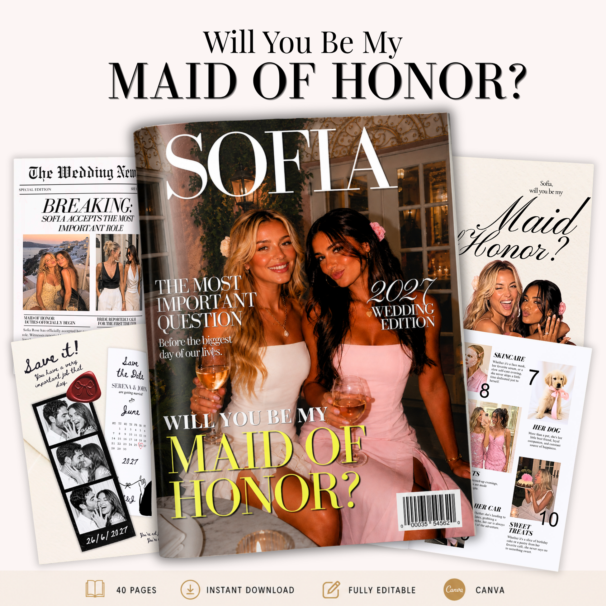 Cover of the Maid of Honor proposal magazine template