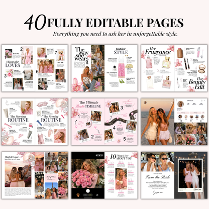 A grid of editable pages from the Maid of Honor proposal magazine template