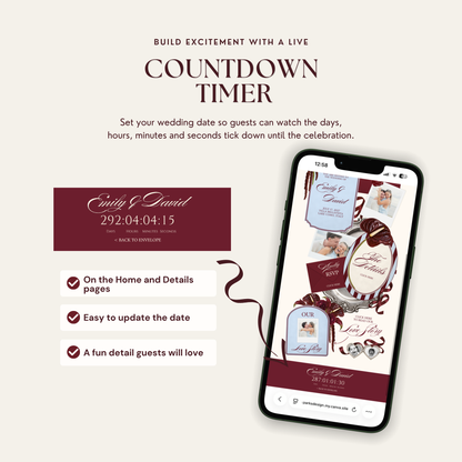 Burgundy & Dusty Blue Wedding Website Template with RSVP & Countdown