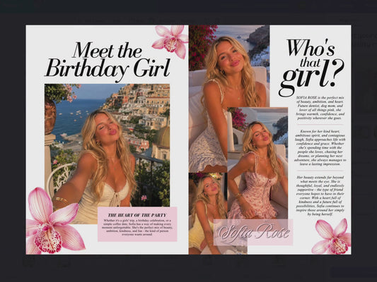 Birthday Magazine Template - 52 Page Editable Canva Gift for Her