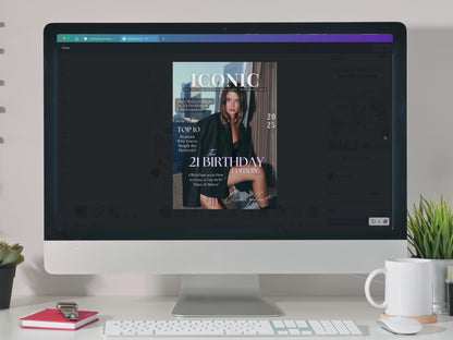 ICONIC Birthday Magazine Template - 24 Page Editable Canva Gift