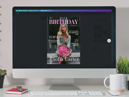 Vogue-Style Birthday Magazine Template - 28 Page Editable Canva Gift