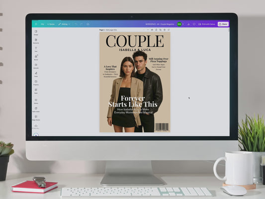 Couple Love Story Magazine Template - 30 Page Editable Canva Couple's Gift