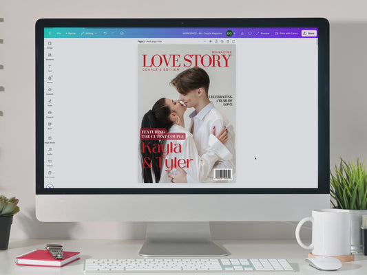 Custom Couple Love Story Magazine Template - 24 Page Editable Canva Gift