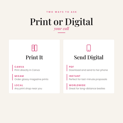 Print and digital options for the Bridesmaid proposal magazine template