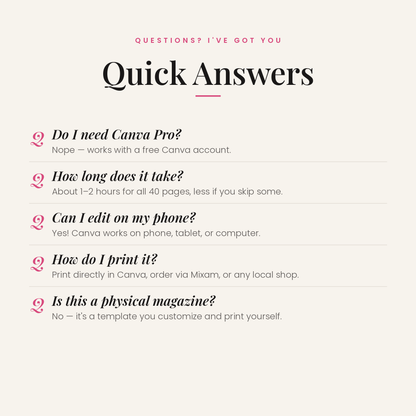 Frequently asked questions about the Maid of Honor proposal magazine template