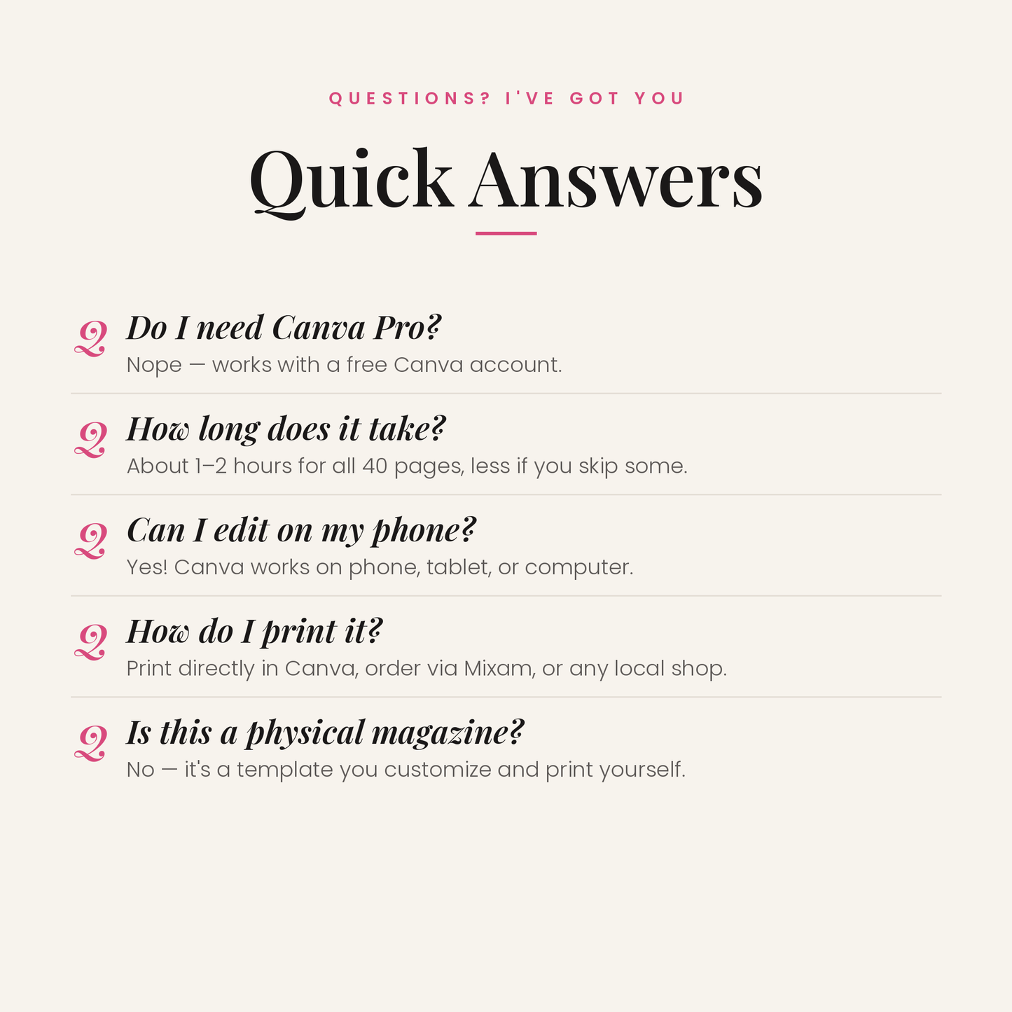Frequently asked questions about the Bridesmaid proposal magazine template