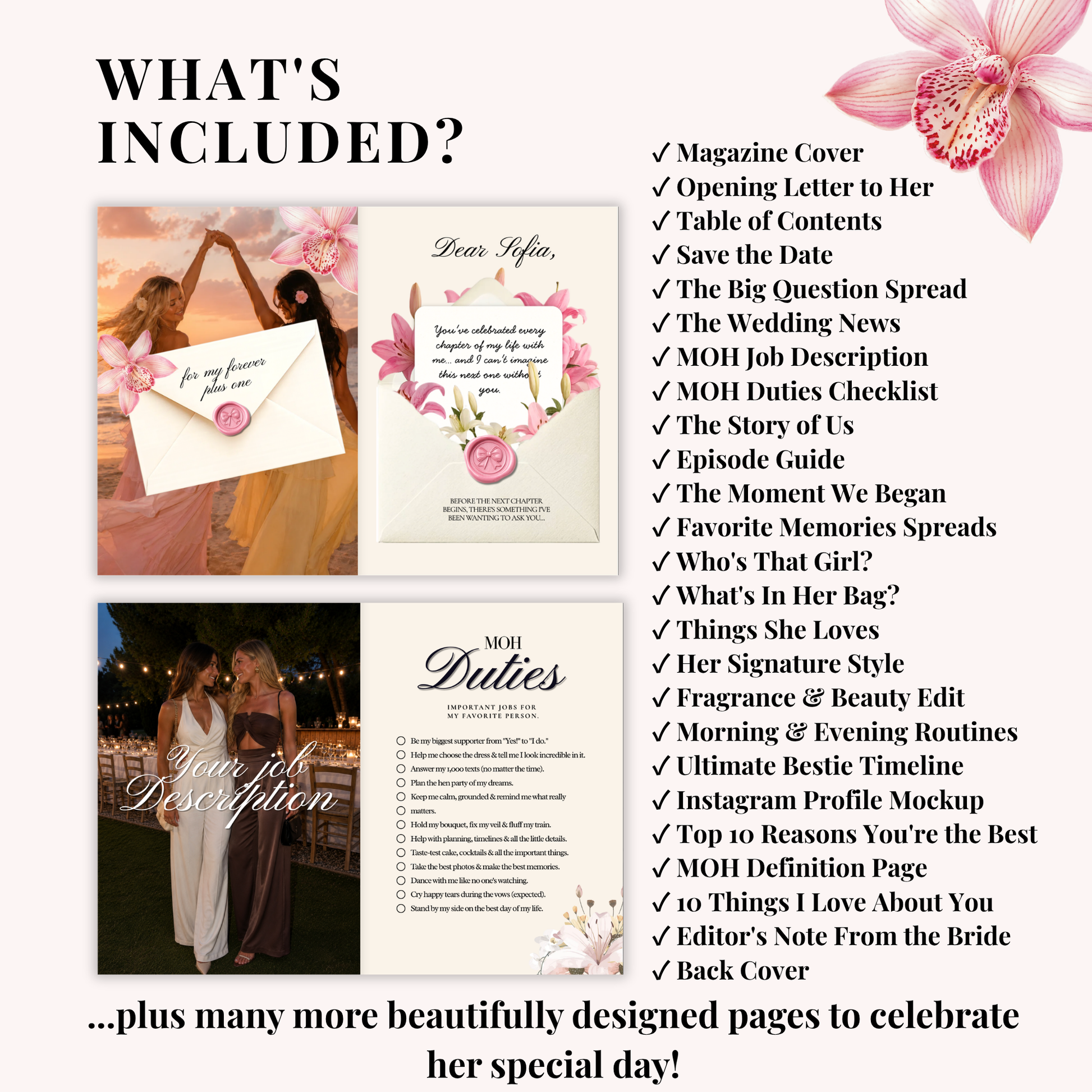 What is included with the Maid of Honor proposal magazine template