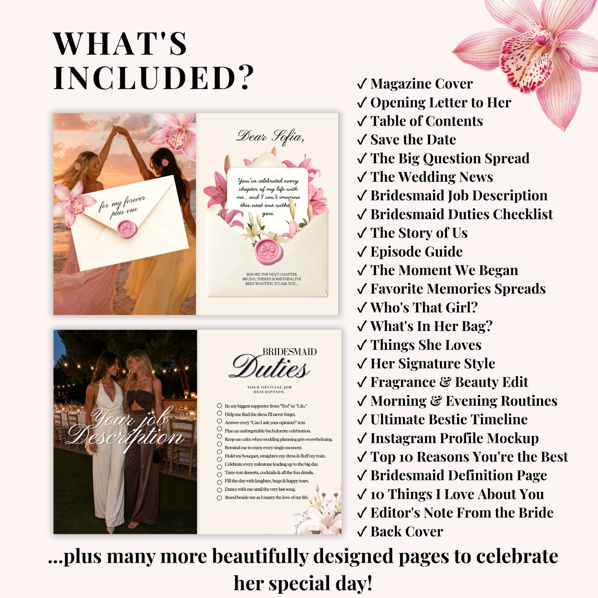 What is included with the Bridesmaid proposal magazine template