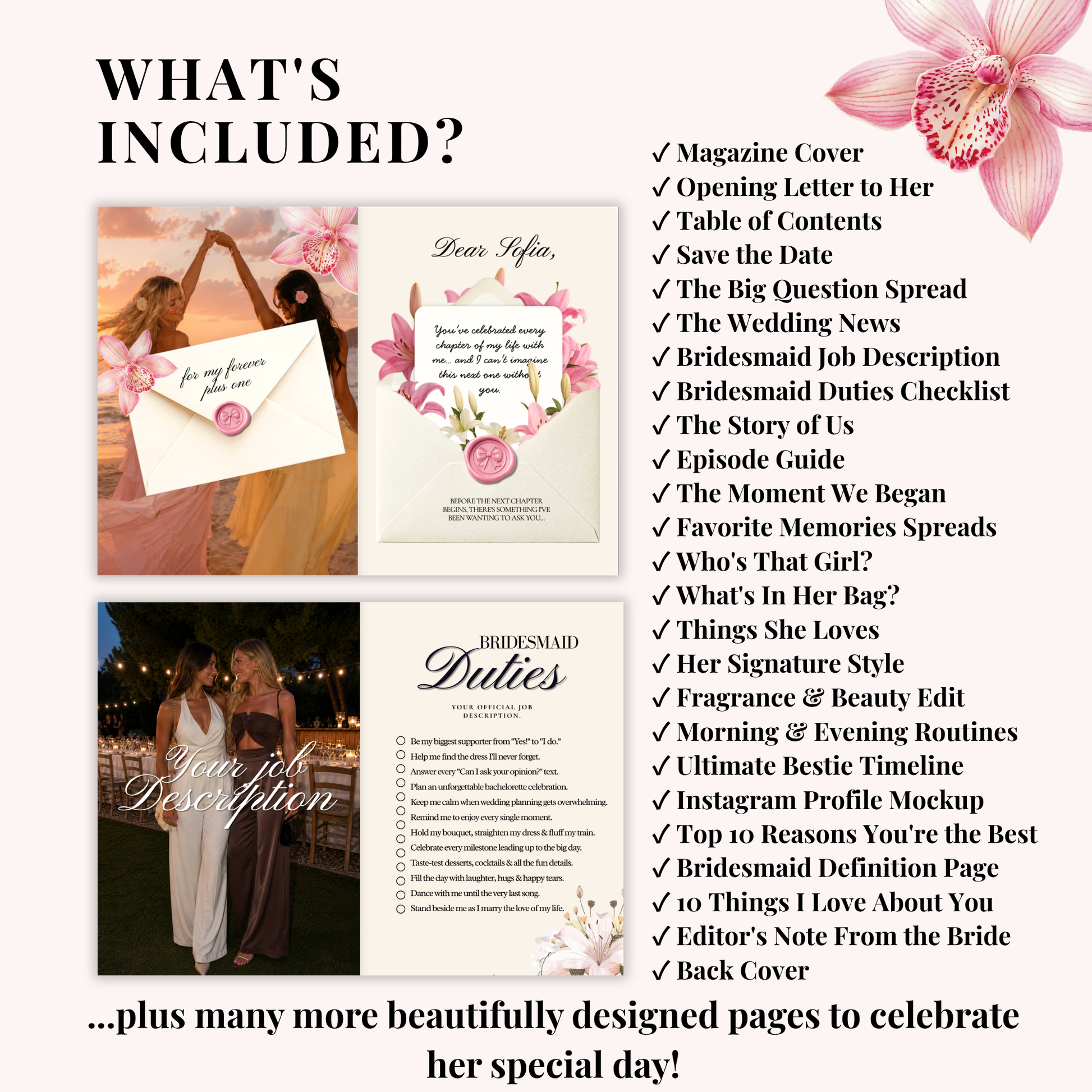 What is included with the Bridesmaid proposal magazine template